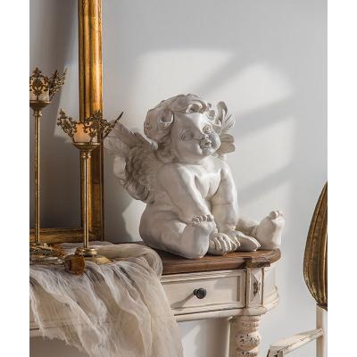 China Minimalist Nordic Home Living Room Angel Sculpture Premium Ivory White Art Cabinet Office Desktop Ornaments TV Decor Resin Craft for sale