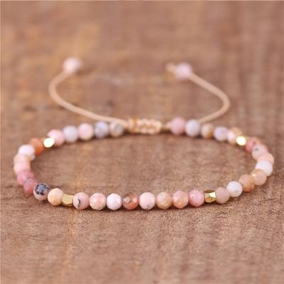 China BOHO Opal Natural Stone Simple Beads Adjustable Tasty Bracelet 4mm Chic Pink Braided Crystal Bohemia Bracelets Dropship Wholesale for sale