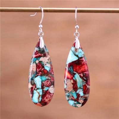 China TRENDY Teardrop Bohemian Jaspers Dangle Earrings Lady Boho Natural Stones Earrings Colorful Designer Jewelry Dropship Wholesale for sale