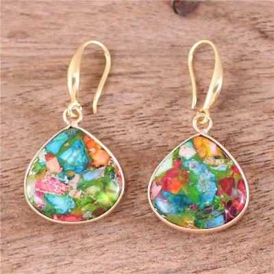 China TRENDY Bohemian Style Teardrop Dangle Multi Colors Jasper Gold Hook Earrings Jewelry Natural Stone Chic Earrings For Women Dropshipping for sale