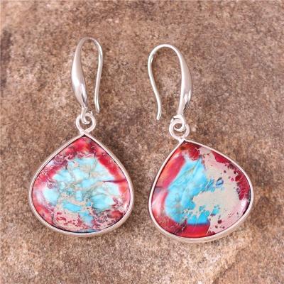 China New TRENDY Multi Colors Teardrop Jasper Hook Dangle Earrings For Women Elegant Chic Natural Stone Drop Earrings Jewelry Gift Wholesale for sale