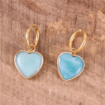 China Boho TRENDY Small Heart Amazonite Dangle Earrings Gold Circle Huggie Earrings Women Gift Natural Stone Jewelry Dropshipping for sale