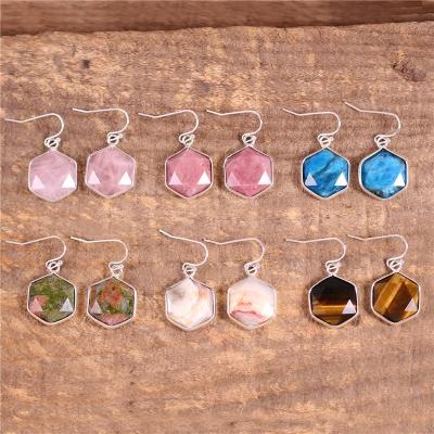 China TRENDY Geometric Hexagon Women Apatite Dangle Natural Stone Designer Jewelry Earring Fashion Hook Drop Earrings Dropshipping for sale