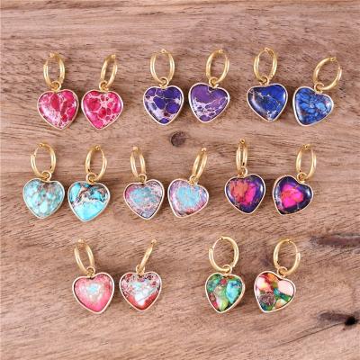 China TRENDY Boho Small Heart Circle Dangle Colorful Natural Stone Earrings Gold Huggie Earrings Women Gift Jewelry Wholesale Dropshipping for sale