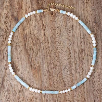 China CLASSIC Women Beads And Amazonite Beads Choker Necklace Bohemian Chic Beach Vacation Torque Necklace Jewelry Wholesale High Quality for sale