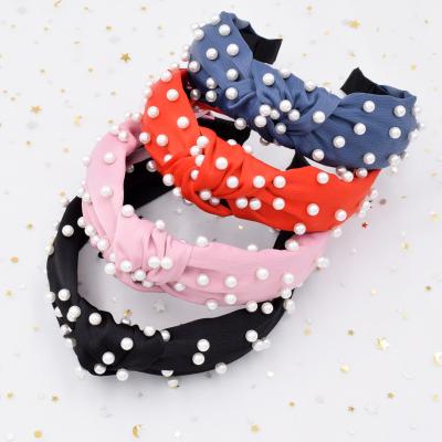 China 2020 High Quality Fabric Headband With Beading Edge Wide Fabric Headband Multiple Color Options for sale