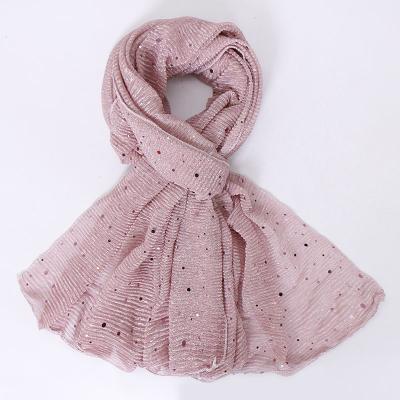 China Wholesale New Style Soft Long Gold And Silver Color Silk Sequin Crumpled Women's Scarves for sale