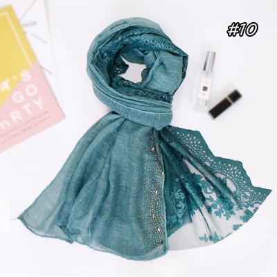 China Wholesale New Style Solid Color Lace Rhinestone Soft Quilted Scarf Women's Long Scarfs for sale