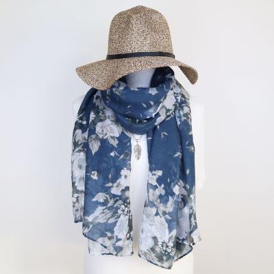 China Long Soft New Style Wholesale French Rose Printing Veil Scarf For Lady for sale