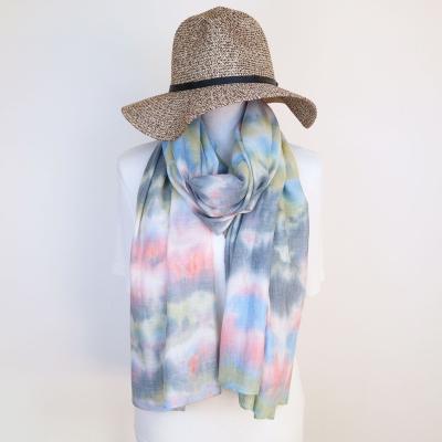 China New style retro handmade tie-dyed ethnic cotton and canvas hand feel long style scarf multicolor optional for sale