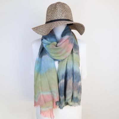 China New style retro handmade tie-dyed ethnic cotton and canvas hand feel long style scarf multicolor optional for sale