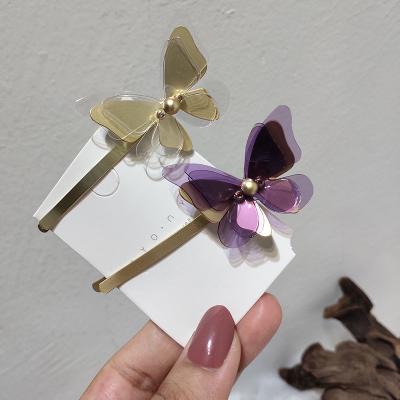 China Yuetong 2020 new gold plastic shinny style purple butterfly clip fancy women barrette girl's hairpin hair jewelry hair accessories for sale