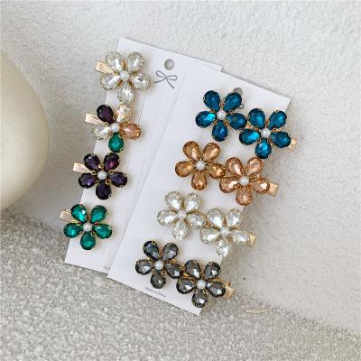 China 2020 new style rhinestone crystal rhinestone flower hair clip flower barrette women hair pin bling hair jewelry for sale