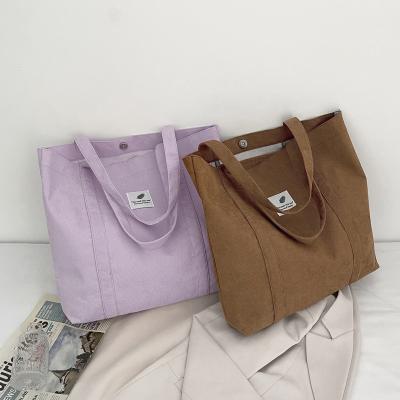 China Reusable Corduroy Tote Bag Camino Shopping Bag Canvas Cloth Shoulder Bag Recyclable Female Handbag Storage Bag for sale