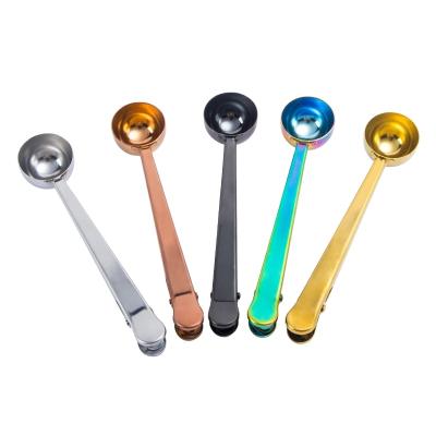 China Long Function Coffee Bean Scoop Handle Multi Viable Tea Measuring Spoon With Bag Clip Stainless Steel Coffee Scoops for sale