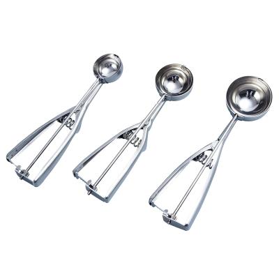 China Viable Hot Sale 3 Size Universal Melon Scoop With Release Stainless Steel Ice Cream Scoop for sale