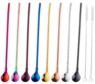 China Sustainable Reusable Stainless Steel Metal Straws 2 Length 8.5 Inch Spoon Cleaning Brush Rainbow Drinking Straws for sale