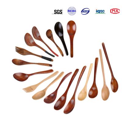 China 2021 Viable Wholesale Custom Logo Japanese and Korean Style Long Handle Wooden Mini Soup Spoon and Fork for sale