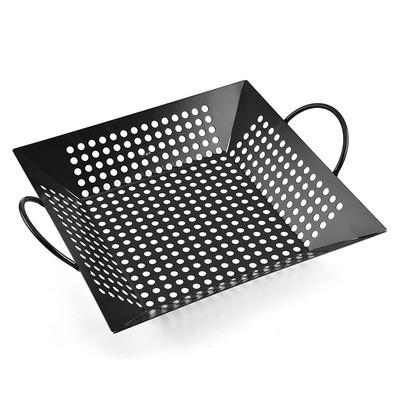 China Outdoor Kitchens Home Easily Cleaned Factory Hot Sales GRILL Basket With Handle Stainless Steel Square Vegetables Barbecue Grill Basket for sale