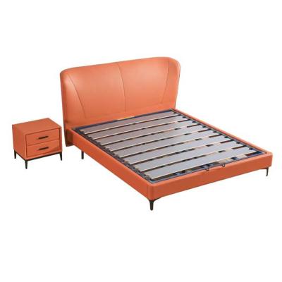 China Comfortable King Size Luxury Modern Wooden Bed Set Bedroom Furniture Genuine Leather Bed Frame for sale