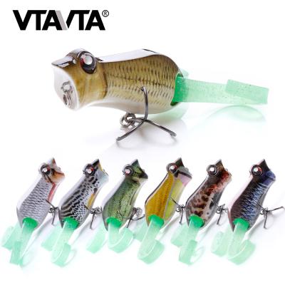 China Wholesale 10.85g 52mm Vivid Fish Action Snap Topwater Swimming Artificial ABS Hard Bait Jumping Frog Fishing Lure Bait With Soft Tail for sale