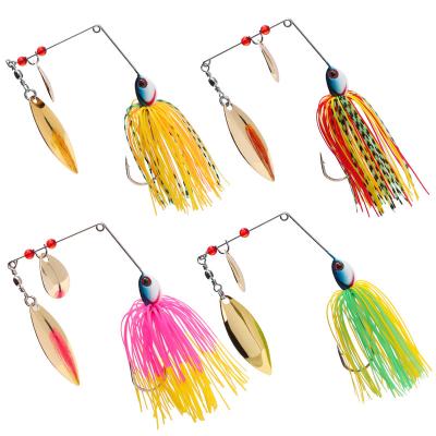 China 15.5g 3D Eyes 4 Colors Available Realistic Artificial Silicone Edges Metal Spoon 2 Spinner Fishing Lure for sale