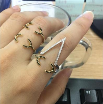 China BOHEMIA Promotion Delicate Gold Plated Black Zircon Branch Design Fork Black CZ Simple Ring for sale