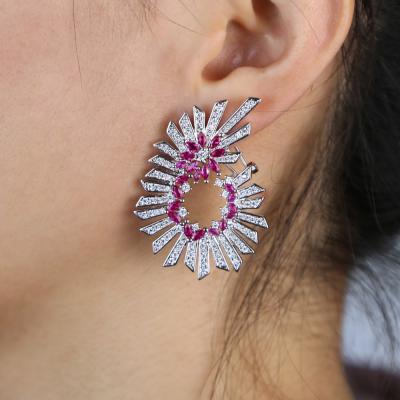 China BOHEMIA promotion women lady luxury full CZ gorgeous jewelry iced out big bling spikes flower earring for sale