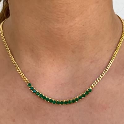 China FASHIONABLE Trendy Slim Cuban Chain Gold Plated Green Zircon Row Girl Women Necklace for sale