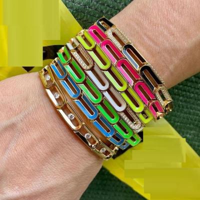 China 2022 Trendy New Fashion Jewelry Neon Enamel Open Link Paper Clip Chain Gold Plated Bracelet For Women for sale