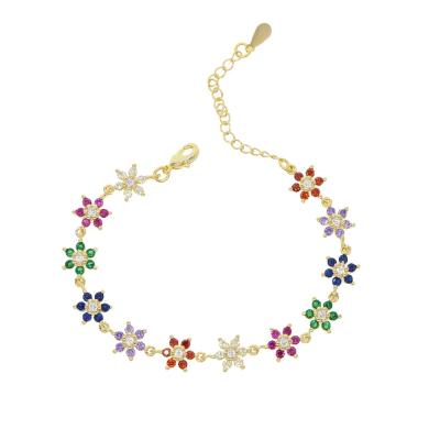 China 2022 Stylish Women Punk Jewelry Rainbow Colorful CZ Flower Charm Bracelet for sale