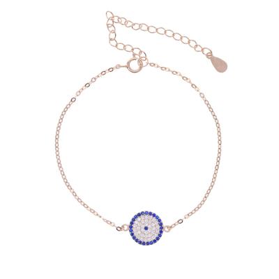 China Trendy Classic Design 925 Sterling Silver Tiny Cute Evil Eye Rose Disco Charm Gold Plated Link Chain Bracelet for sale