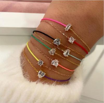 China 2021 Fashion Jewelry Colorful Half String Bracelet 925 Silver Heart Teardrop Chain Bracelet Half Round CZ Bracelets for sale