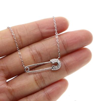 China FASHIONABLE Delicate Tasty Stone Safety Pin For Women 925 Sterling Silver Paperclip CZ Necklace Drop Shipping Charm small for sale