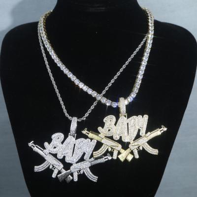 China 2021 TRENDY Hip Hop Iced Out Gun Shape Baby Charm Necklace 5mm Cuban Zirconia Chain Pendant Jewelry For Men for sale