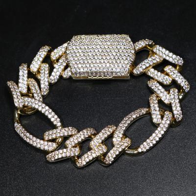 China Fashionable CZ Cuban figaro hip hop promotion thick chain bracelet iced out bling men jewelry for sale