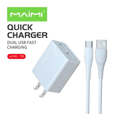 China Quick Fast Quick Charger Type C/Lightning QC2.0 T29 Maimi USA Plug USB Charger Cable Travel Kit Wall Charger Adapter 2.4A Cable for sale