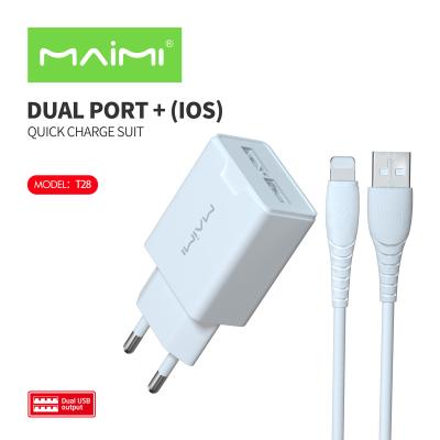 China New 2.4A Mobile Phone/MP3/MP4 Player Maimi Travel Kit EU T28 Dual Port Fast Charger Adapter With 1m Cable For iPhone for sale