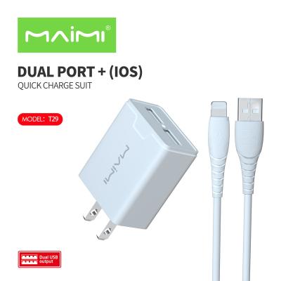 China Mobile Phone/MP3/MP4 Player Maimi T29 Travel Kit Dual Ports US Plug 2.4A Fast Charger With 1m USB Data Cable For iPhone for sale