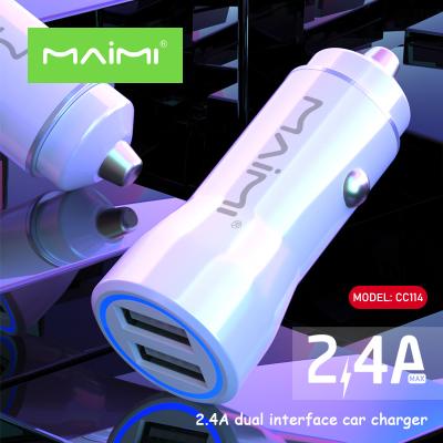 China Metal+PC Material Dual USB Fireproof Car Charger Maimi CC114 Fast Car Charger, 2.4A Quick Charging Phone USB Car Charger Adapter Plug 2 Port for sale