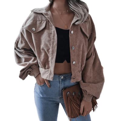 China Anti-wrinkle amazon cis style spring fashion women 2021 loose casual corduroy plus size crop jackets and coats for sale