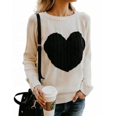 China Anti-Wrinkle Heart Sweater Women's Winter Autumn Tops Chunky Cable Knit Sweaters Cute Heart Sweater for sale