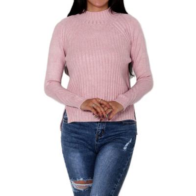 China Senior Anti-wrinkle Sweater 2021 Ladies Clothing Women Pink Long Sleeve Ribbed Knitted Wool Pullover Sweater Tops for sale