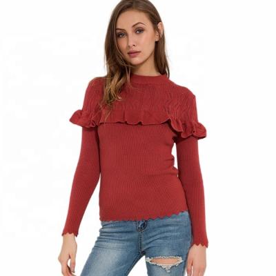 China 2021Spring New Arrivals Ladies Anti-wrinkle Clothing Woman Knitted Tops Ruffle Pullover Sweater Women for sale