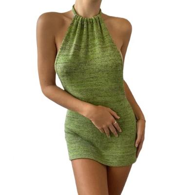 China Anti-Static Backless Dress Women Casual Vacation Summer Knit Mini Dress Lady Daily Life Halter Backless Dress for sale