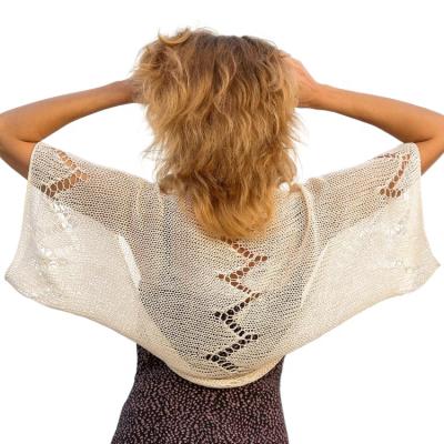 China Anti-wrinkle popular loose cropped style custom knitted thin half sleeve shrug cardigan women sweater for sale