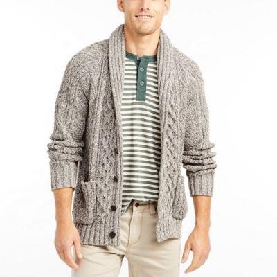 China Anti-Wrinkle Mens Shawl-Collar Cable Knitted Cardigan for sale