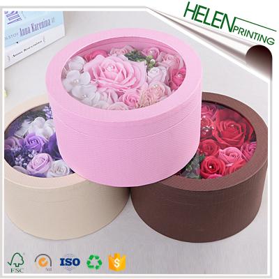 China Recyclable Luxury Gift Wrapping Rigid Cardboard Round Paper Flower Box With PVC Clear Lid for sale