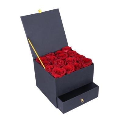 China Luxury Recyclable Cardboard Paper Flowers Packaging Box Gift Packaging Flower Boxes For Rose Flower With DrawerHot Sale Black Paper Box for sale