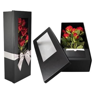 China Large Square Foldable Lid Recyclable And Base Cardboard Flower Gift Boxes With Removable Clear Lids for sale